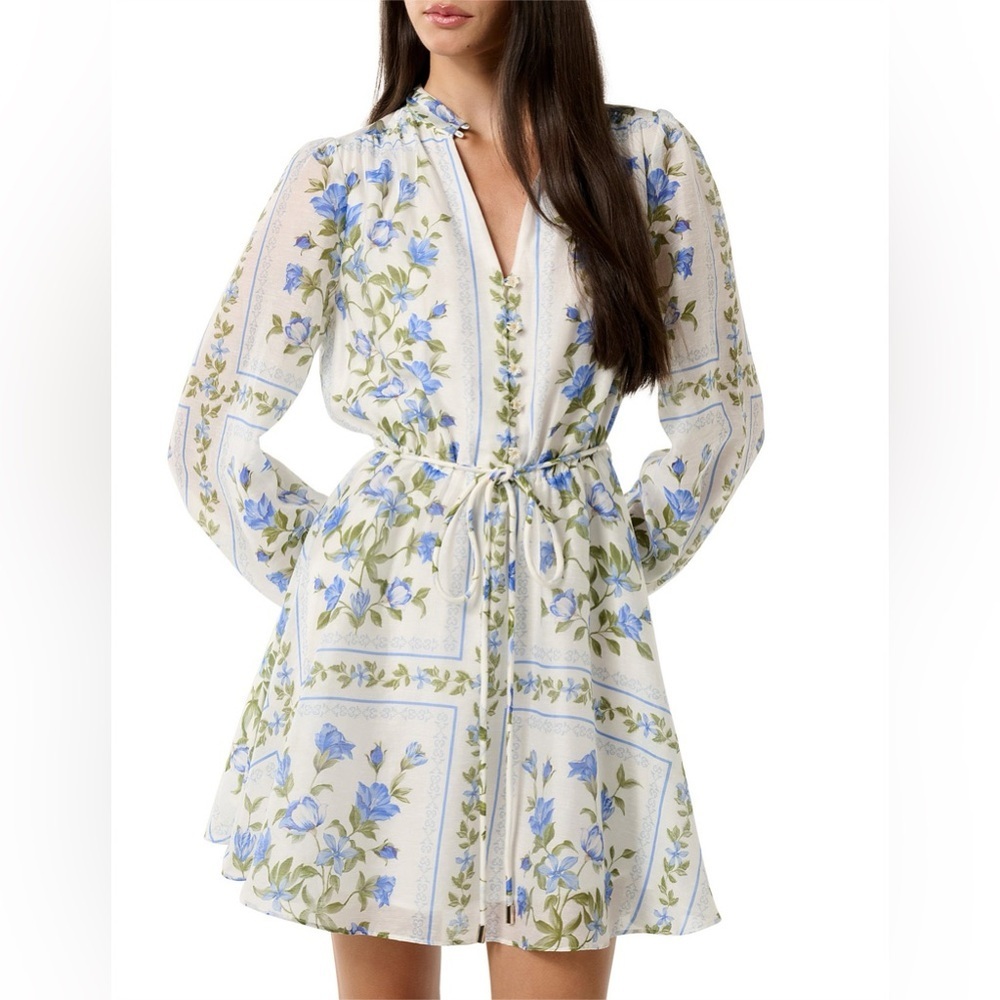 [US10]Forever New Blue Green Tamia Floral Long Sleeve Mini Dress - Picture 2 of 10